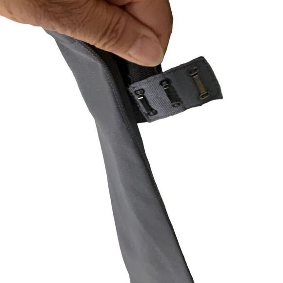 David’s Bridal Pewter Gray Shimmer Adjustable Strapless Fog foil Split Gown Sz 4 - Picture 7 of 8